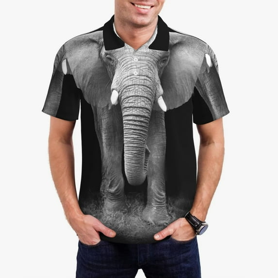 Honeii Indian Elephant Print Polo Shirt, A Classic Short-Sleeved, Button-Down Golf Shirt for Men,Mens Polo Shirts Short Sleeve-
