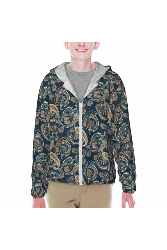 Indian Paisley 2 Print Sun Protection Jacket Hooded Cooling Shirt with Pockets Hiking Outdoor Performance-Small