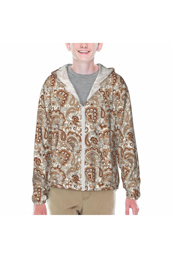 Indian Paisley1 Print Sun Protection Jacket Hooded Cooling Shirt with Pockets Hiking Outdoor Performance-Small