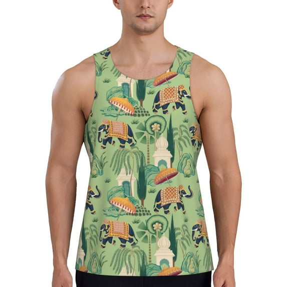 Honeii Indian elephant Pattern Men's Workout Tank Top Casual Sleeveless Gym Muscle Shirts Bodybuilding Tee-X-Large