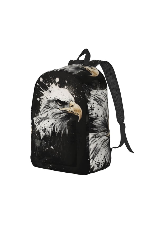 Ink Style Bald Eagle Print Canvas Backpack for School & Outdoor,Laptop Excursion Backpack,Notebook School Bookbag For Men Women,for Work, Travel, and Everyday Use-Medium