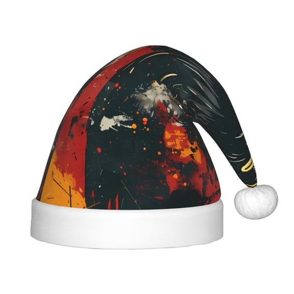 Honeii Ink Style Bald Eagle Print Hat Santa Claus Hat For Xmas Party, Christmas Caps For Boys Girls Child,Christmas Beanie