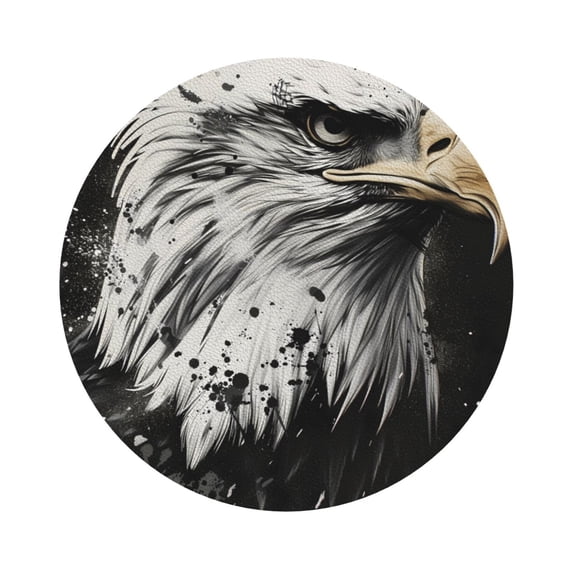 Honeii Ink Style Bald Eagle Print Leather Coaster Set of 6, Ideal for Safeguarding Your Furniture from Drinks Spills and Effortless Cleanup,Round Shape