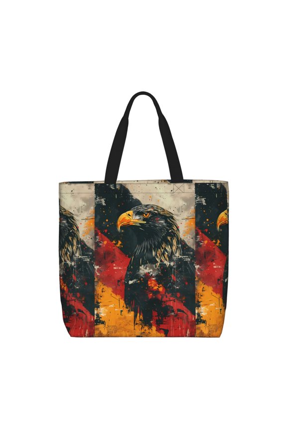 Ink Style Bald Eagle Print Tote Bag, Reusable Grocery Shopping Bag,Shoulder Bag with Inner Pocket
