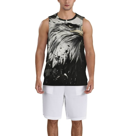 Honeii Ink Style Bald Eagle print basktball shirt for men and women, Unisex basketball jersey for Theme party-XX-Large