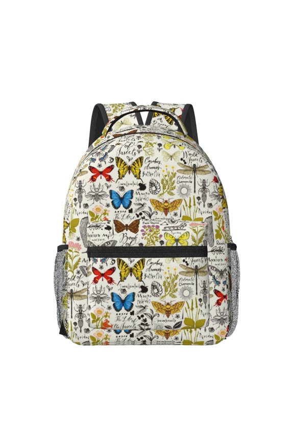 Insects And Medicinal Herbs Print Backpack for School,15.6 inch Laptop Back Pack for High School and College Students, Waterproof Computer Bookbag-One Size