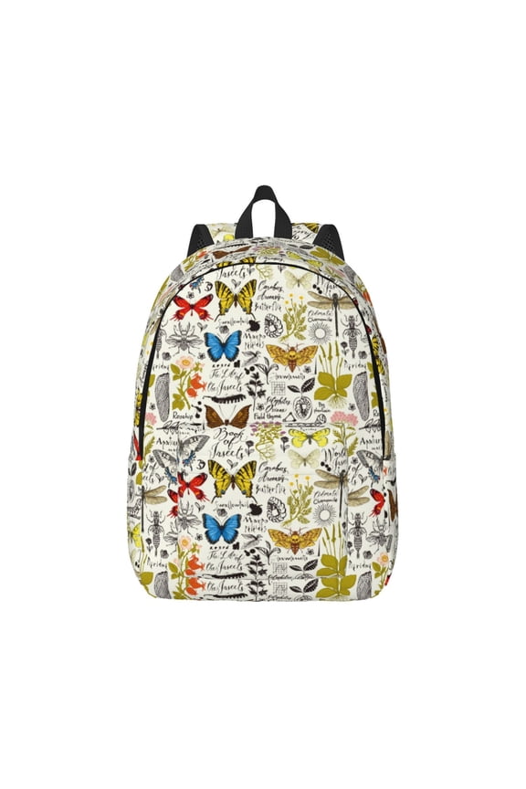 Insects And Medicinal Herbs Print Canvas College Laptop Backpack, Durable Rucksack Travel Notebook Bag School Backpack Book Bag for Men Women-Medium