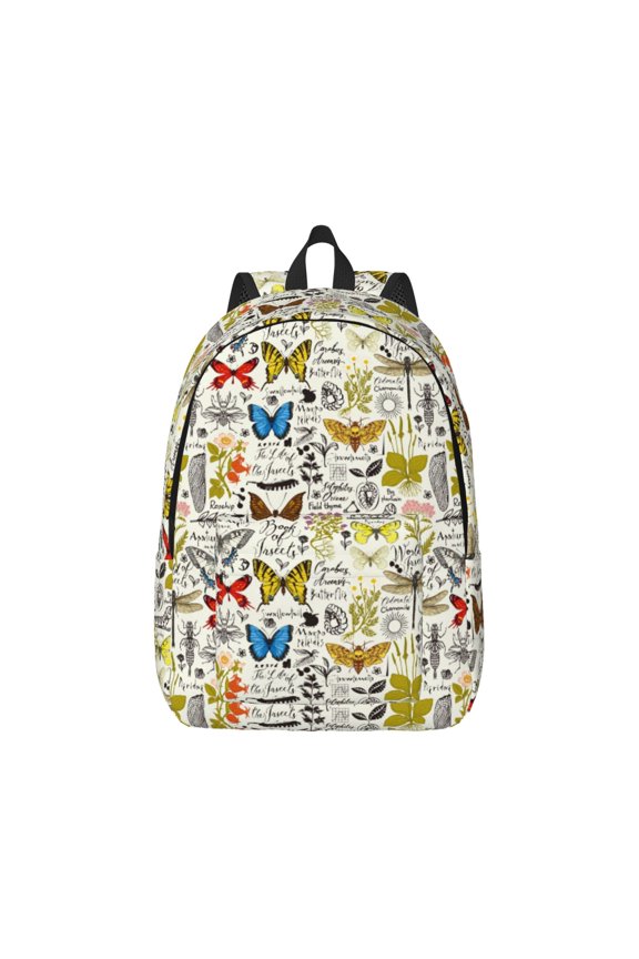 Insects And Medicinal Herbs Print Canvas College Laptop Backpack, Durable Rucksack Travel Notebook Bag School Backpack Book Bag for Men Women-