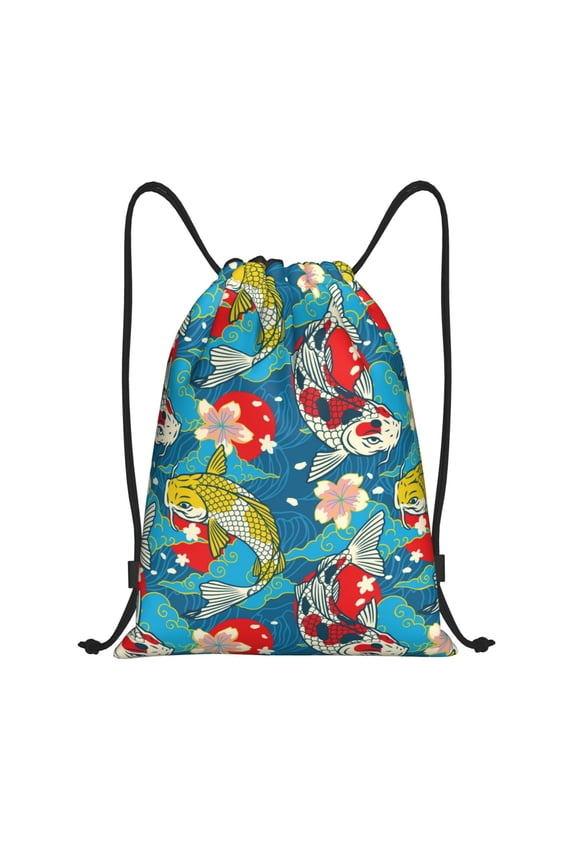 Japanese Koi Print Drawstring Backpack,Drawstring Bags String Backpack Gym Cinch Sack Backpack Sport Bag Draw-Small
