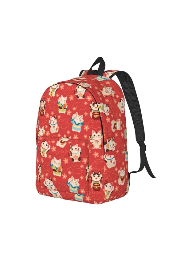 Japanese Maneki Cats Print Canvas Backpack for School & Outdoor,Laptop Excursion Backpack,Notebook School Bookbag For Men Women,for Work, Travel, and Everyday Use-Medium