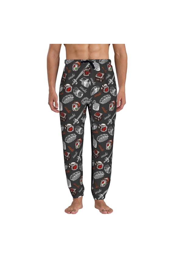 Japanese Sushi Hashi Print Mens Jogger Sweatpants, Men's Lounge Pants with Pockets-Small