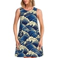 thumbnail image 1 of Honeii Japanese Water Wave Print Women's Sleeveless Dress, Loose Fit Casual Dress for Women, Summer Fashion Dress, 1 of 7