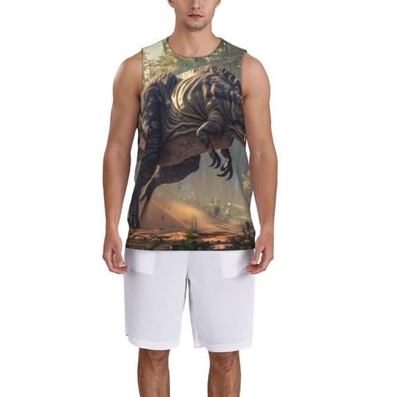 Honeii Jungle Dinosaur print basktball shirt for men and women, Unisex basketball jersey for Theme party-X-Large
