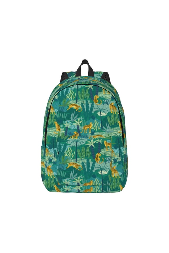 Jungle Leopard Print Canvas College Laptop Backpack, Durable Rucksack Travel Notebook Bag School Backpack Book Bag for Men Women-Medium
