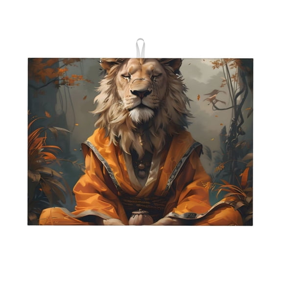 Honeii Jungle Meditating Lion print Super Absorbent Coffee Bar Mat Hide Stain Coffee Maker Mat for Countertops Coffee Pot Dish Drying Mat for Kitchen Counter