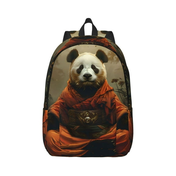 Jungle Meditating Panda Print Canvas College Laptop Backpack, Durable Rucksack Travel Notebook Bag School Backpack Book Bag for Men Women-Small