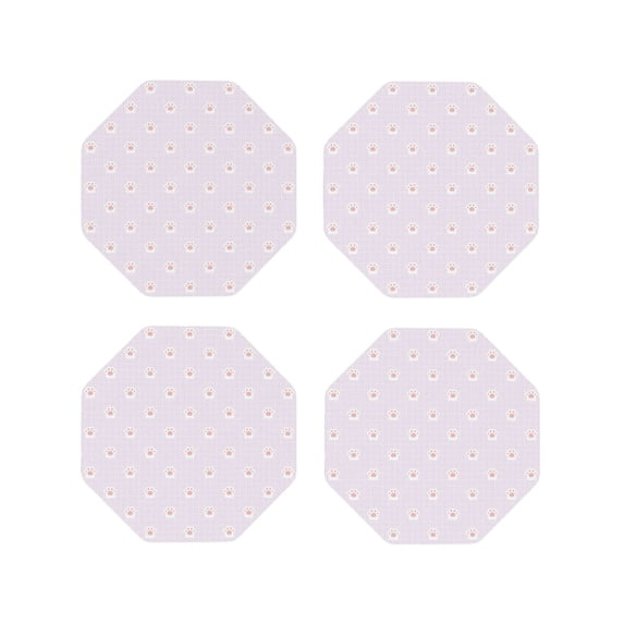Honeii Kawaii Cat Paw print Leather Coaster Set of 4, ideal for safeguarding your furniture from drinks spills and effortless cleanup-Octagon