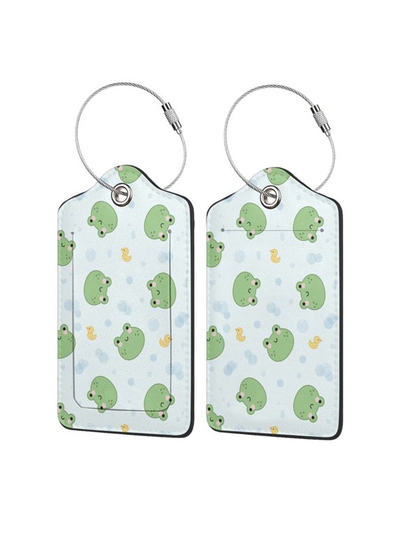Kawaii Frogs Print Leather Luggage Tag for Suitcases,ID Tags,Bag Tags for Luggage,Functional Travel Tag-1