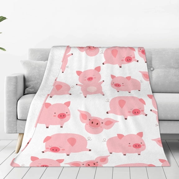 Honeii Kawaii Pigs Print Fleece Blanket - Throw Blanket for Bed, Sofa, Couch, Camping, and Travel , Microplush Ultra Soft Warm Blanket-60"x50"