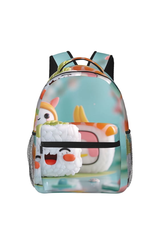 Kawaii Sushi Characters Delight Print Backpack for Both Men and Women, Basic Bookbag for College, Work, or Travel,Rucksack Computer Bag-One Size