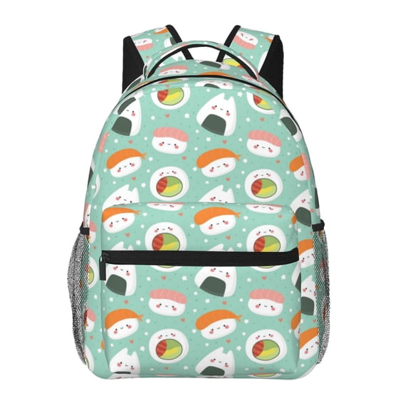 Honeii Kawaii Sushi Print Backpack for Both Men and Women, Basic Bookbag for College, Work, or Travel,Rucksack Computer Bag-One Size