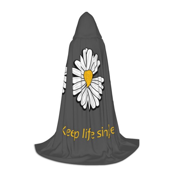 Honeii Keep Life Simple Daisy Flower Print Poncho Cape, Cloak Coat, Snuggly Hooded Wearable Blanket, Hooded Cape For Teenagers,Halloween Costumes-Medium