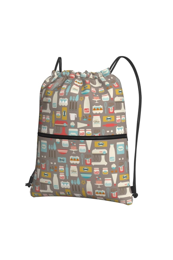 Kitchen Food Print Drawstring Backpack,String Bag,Sackpack Cinch Water Resistant Nylon for Gym Shopping Sport Yoga