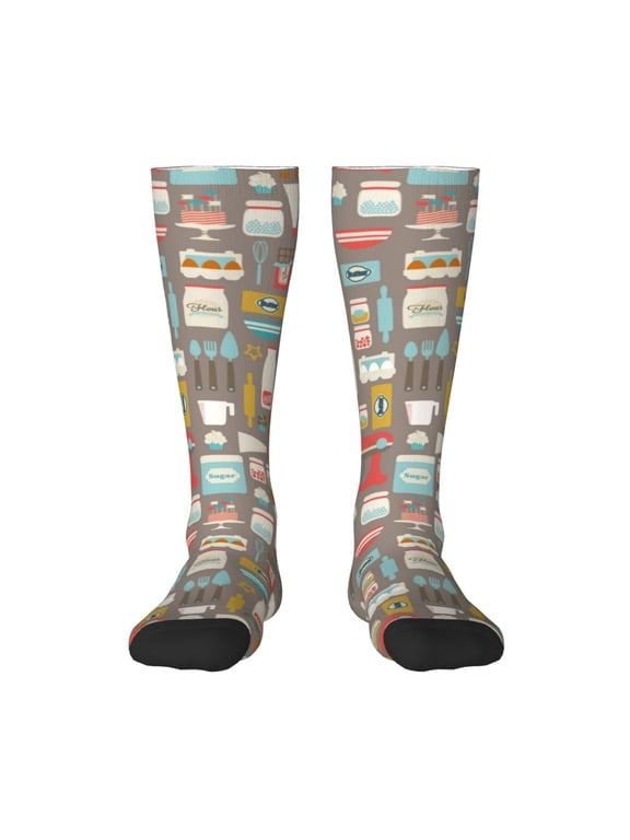 Kitchen Food Print Long Socks,Novelty Design Socks Gift for Men and Women,Crew Socks,Calf Socks