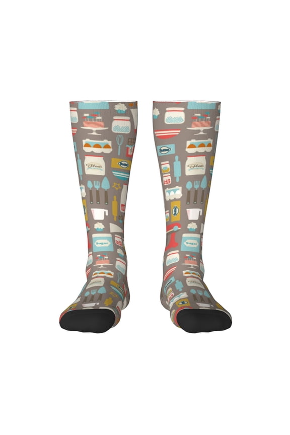 Kitchen Food Print Long Socks,Novelty Design Socks Gift for Men and Women,Crew Socks,Calf Socks