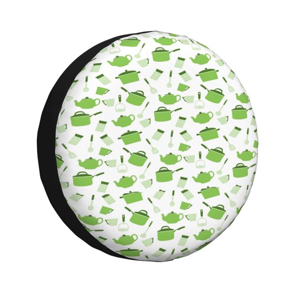Honeii Kitchen Utensiles Cooking Pots Print Tire Covers, Waterproof Anti-UV Sun Snow Rain Tire Covers for Trailers, RV, Camper, SUV, Truck-15 inch