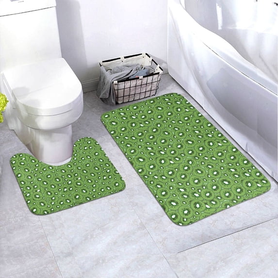 Honeii Kiwi Fruit Pattern Bathroom Anti-Skid Pad Bathroom Mat Vintage Seamless Pattern Not-Slip Toilet Rug Set