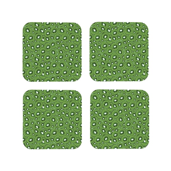 Honeii Kiwi Fruit print Leather Coaster Set of 4, ideal for safeguarding your furniture from drinks spills and effortless cleanup-Square