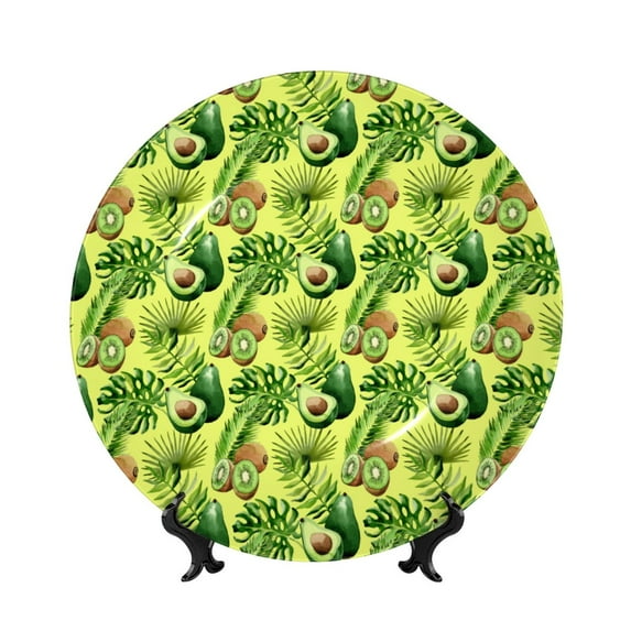 Honeii Kiwi and Avocado Print Elegant Bone China Decorative Plate, Porcelain Plate,Art Crafts,Ceramic Ornaments for Home Office Wall Decor-8in