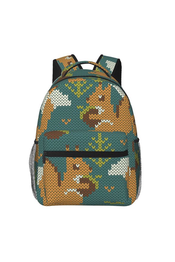Knitted Woodland Squirrel Print Backpack for Both Men and Women, Basic Bookbag for College, Work, or Travel,Rucksack Computer Bag-One Size
