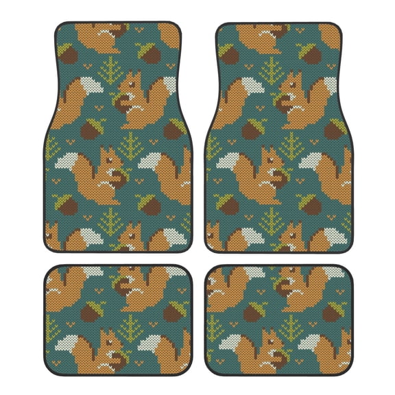 Honeii Knitted Woodland Squirrel Print Car Foot Mat Four-Piece Set - Front & Rear Universal Car Floor Mats for SUVs, Trucks, Sedans