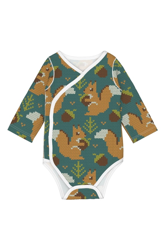 Knitted Woodland Squirrel for Baby Long Sleeve Bodysuits One-piece 100% Organic Cotton for Infant Baby Boys and Grils, Unisex-3 Months