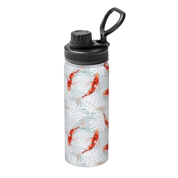 Honeii Koi Fish Corals,Spring Summer Print 18OZ Sports Insulated Kettle,Double-Walled Stainless Steel Water Bottle with Leak-Proof Lid, Perfect for Outdoor, Sports, and Travel