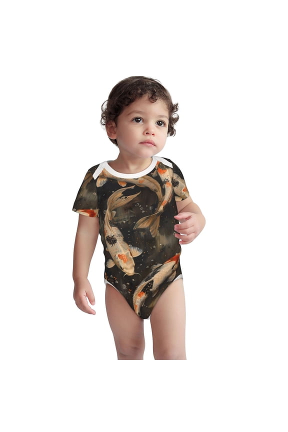 Koi Fish Tranquility Pattern unisex-baby Short-sleeve Bodysuit,One-piece Bodysuit 100% Organic Cotton-6 Months
