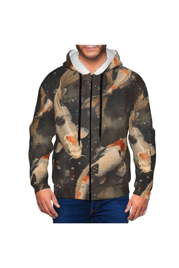Koi Fish Tranquility Print Hoodies for Men, Pullover & Full Zip, Breathable Zip up Hoodie, Sweatshirt-Small