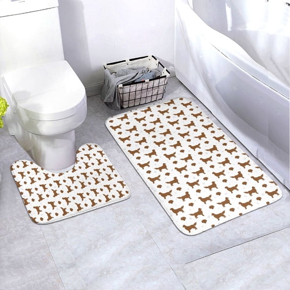 Honeii Labrador Retriever Dog Pattern Bathroom Anti-Skid Pad Bathroom Mat Vintage Seamless Pattern Not-Slip Toilet Rug Set