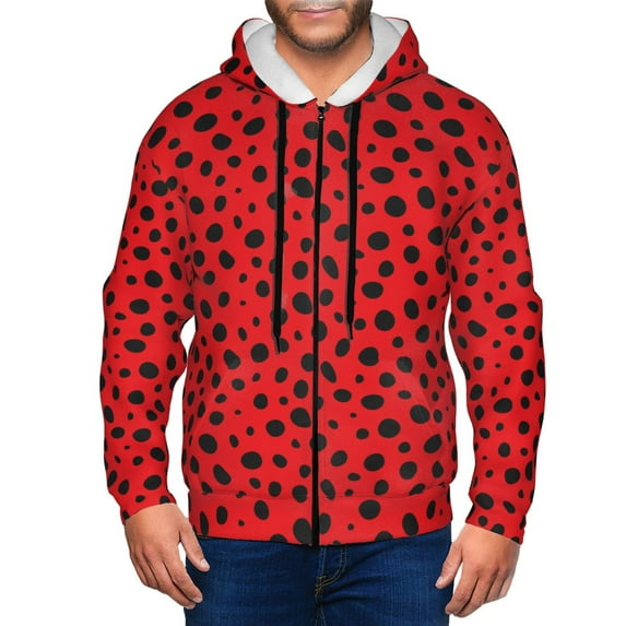 Honeii Ladybug Dotted Print Hoodies for Men, Pullover & Full Zip, Breathable Zip up Hoodie, Sweatshirt-X-Large