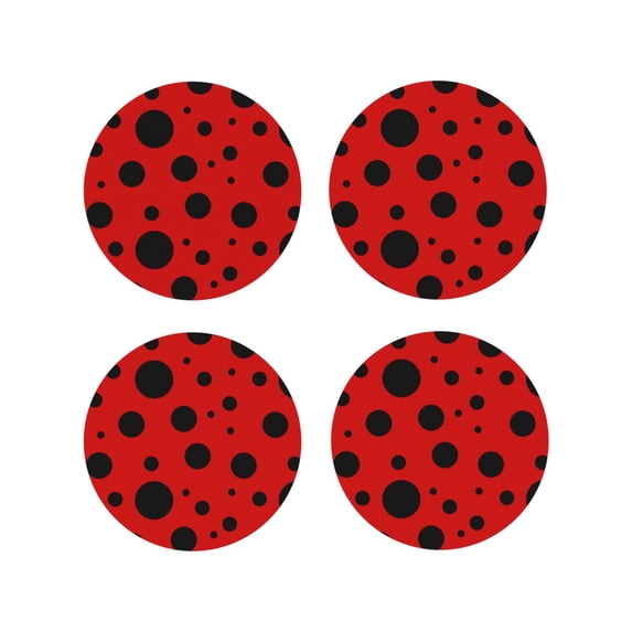 Honeii Ladybug Pattern print Leather Coaster Set of 4, ideal for safeguarding your furniture from drinks spills and effortless cleanup-Round Shape