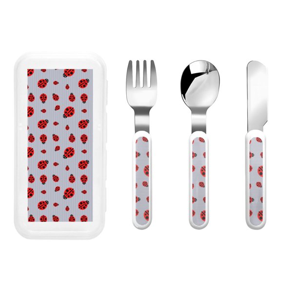 Honeii Ladybug Print Children's Knife, Fork And Spoon Set,Reusable Utensils Set with Case,Travel Cutlery Set,for Kids Adults Camping