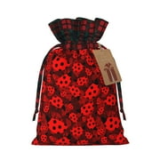 Honeii Ladybugs 1 Print Small Burlap Bags,Christmas Drawstring Treat Bags Gift Bags Reusable Candy Goodie Wrapping Bags for Holiday Party Favors Supplies -Black