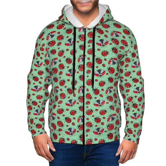 Honeii Ladybugs 3 Print Hoodies for Men, Pullover & Full Zip, Breathable Zip up Hoodie, Sweatshirt-Small