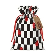 Honeii Ladybugs Of Black And White Checkers Print Small Burlap Bags,Christmas Drawstring Treat Bags Gift Bags Reusable Candy Goodie Wrapping Bags for Holiday Party Favors Supplies -Medium
