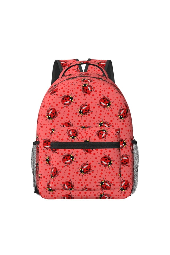 Ladybugs On Red Polka Dot Print Backpack for School,15.6 inch Laptop Back Pack for High School and College Students, Waterproof Computer Bookbag-One Size