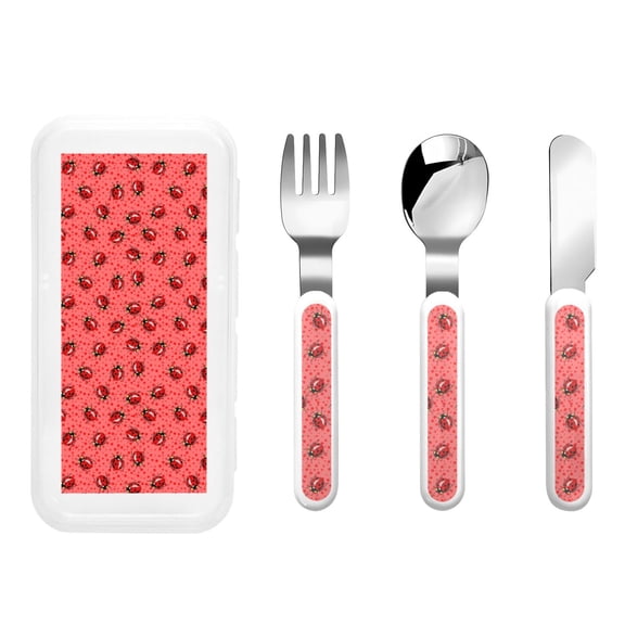 Honeii Ladybugs On Red Polka Dot Print Children's Knife, Fork And Spoon Set,Reusable Utensils Set with Case,Travel Cutlery Set,for Kids Adults Camping