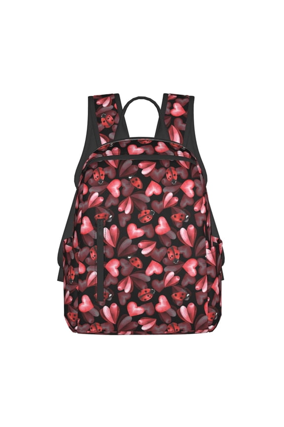 Ladybugs and Red Hearts Print Lightweight Backpacks,Carry on Backpack,Durable Backpack for School, Work & Travel