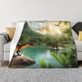 thumbnail image 1 of Honeii Lake Forest Dinosaur print throw blanket, crafted from cozy cotton flannel, offers versatile home decor as a bedding suitable for all seasons.-50"x40", 1 of 6